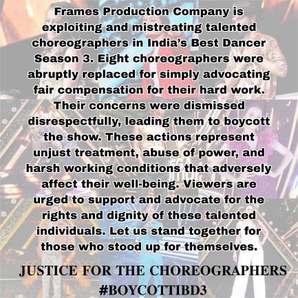 tusharshetty95_'s tweet photo. JUSTICE FOR THE CHOREOGRAPHERS 

We want our old choreographers back.. proud to stan the best

#BOYCOTTIBD3 

@SonyTV
@Frames_Prod
@tranjeet https://t.co/tyAvAv9nqz