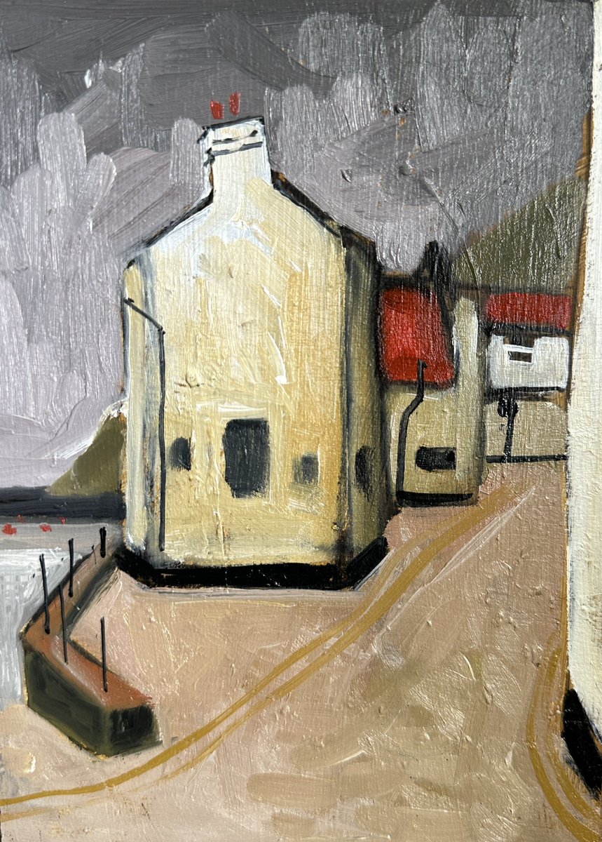 staithesartist's tweet photo. A #miniature of #TheCod #Staithes using the #ZornPalette of #cadmiumred #ivoryblack #lampblack in my case, and #titaniumwhite 5x7” https://t.co/39oRfrfSrF