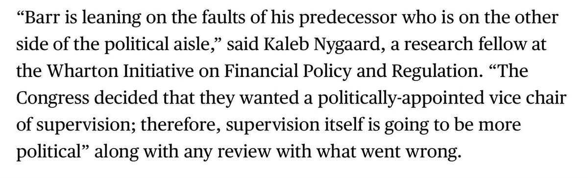 Kaleb Nygaard (@kalebnygaard) on Twitter photo The politicization of bank supervision and regulation takes its next logical step. Like I told <a href="/ctorresreporter/">Craig Torres</a> when the report first came out.
bloomberg.com/news/articles/… The politicization of bank supervision and regulation takes its next logical step. Like I told <a href="/ctorresreporter/">Craig Torres</a> when the report first came out.
bloomberg.com/news/articles/…