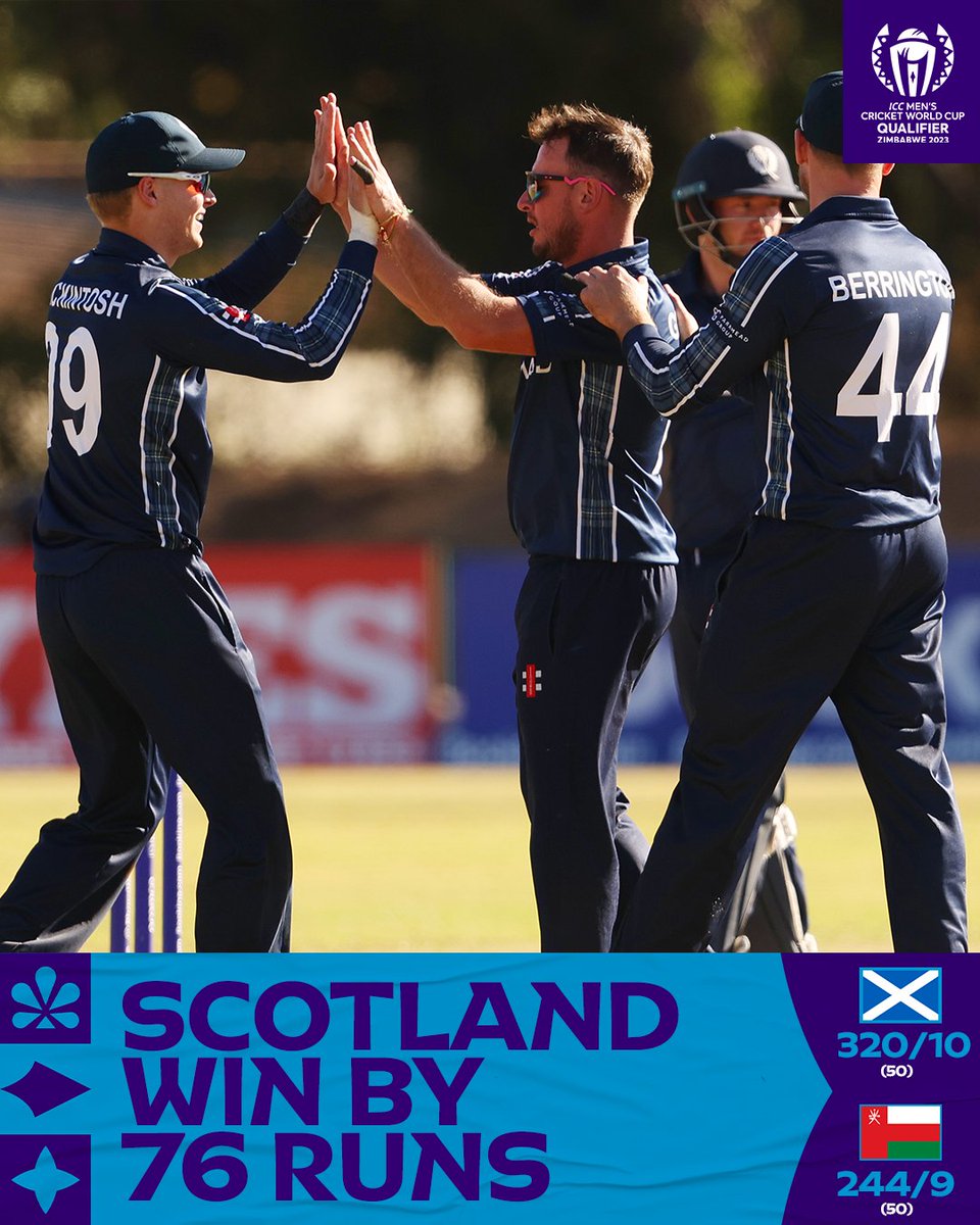 Scotland's unbeaten run in the #CWC23 Qualifier continues with a convincing win over Oman 👌

📝 #SCOvOMA: bit.ly/3r5qzKd