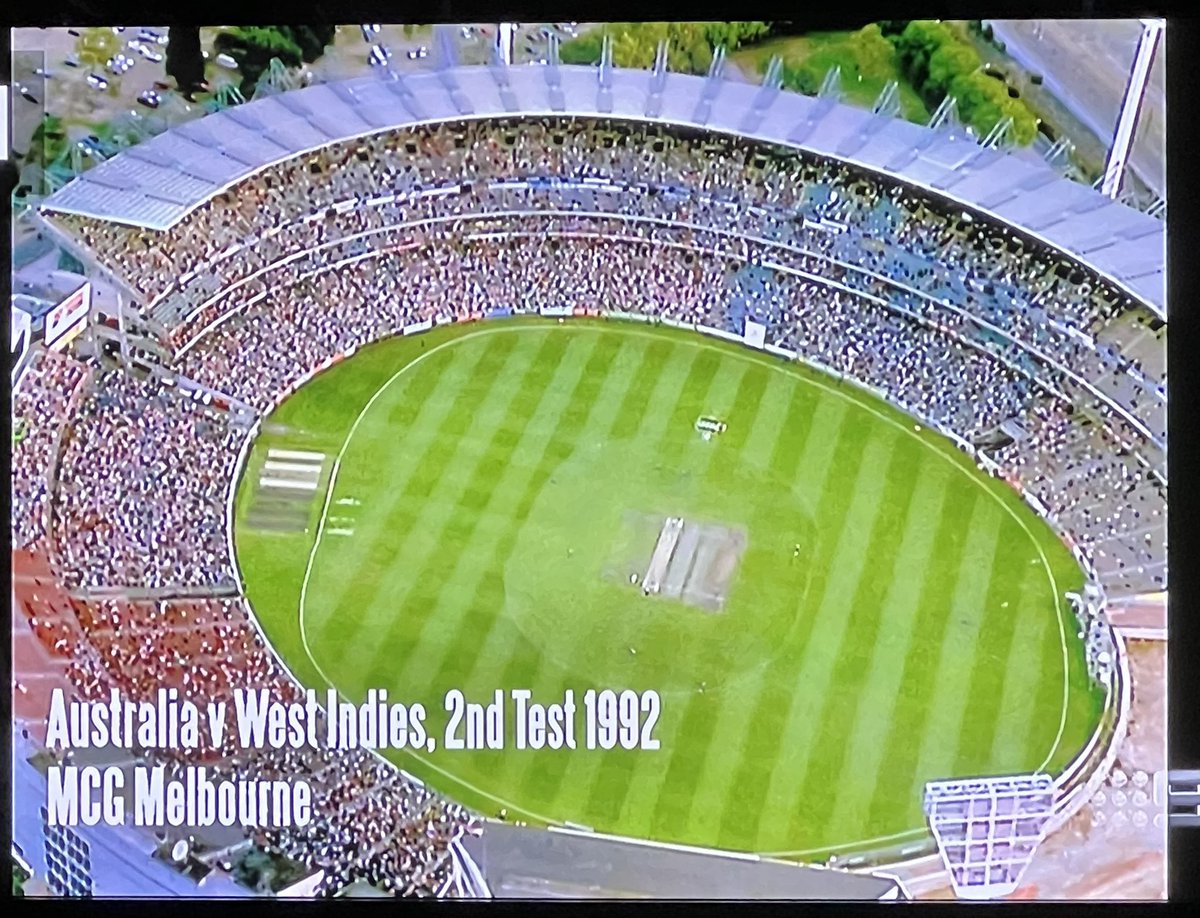 Surely they could have got an MCG ground shot from the 1992 Boxing Day Test rather than one taken a decade later under lights with a VB Series logo on the turf and the old Ponsford Stand reduced to rubble… #Warnie