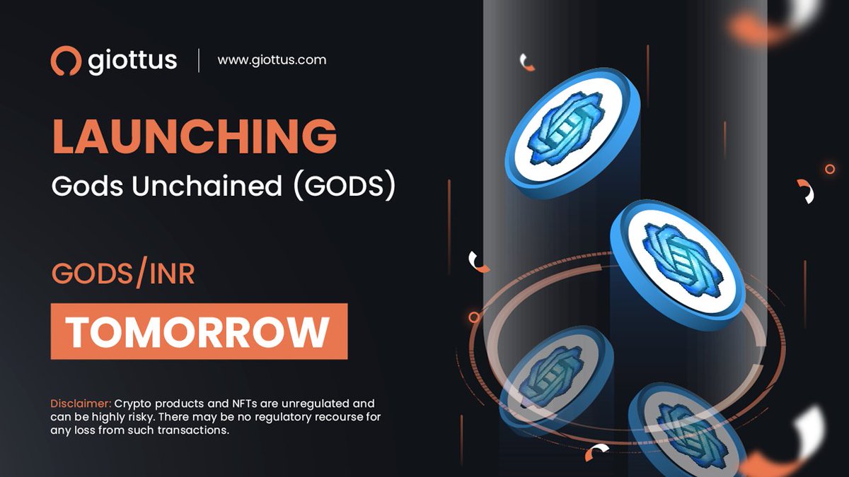 giottus's tweet photo. Exciting news! $GODS token makes its debut on #Giottus tomorrow, unlocking divine potential! @GodsUnchained
#TradeCardGame #GamingToken #Play2Earn https://t.co/iOl77dDJ1j