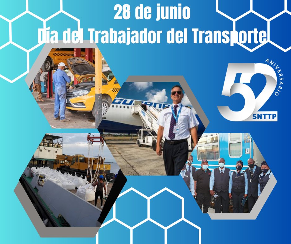 Los trabajadores del sector celebramos con júbilo este 28 de junio, Día del Trabajador del Transporte, con la convicción de contar con una fuerza de trabajo profesional, unida y comprometida.  #TransporteCuba #MejorEsPosible #DíaDelTrabajadorDelTransporte