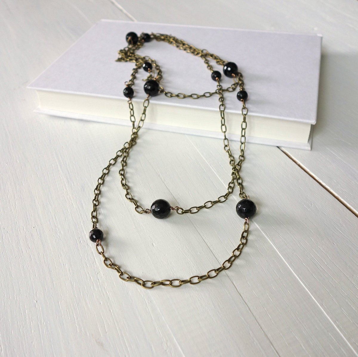 Long Wrap Necklace Black Onyx Stones Vintage Style Chain. 
#elegant #jewelry #etsy #giftforher #shopsmall #etsygifts
etsy.com/listing/125055… @Etsy