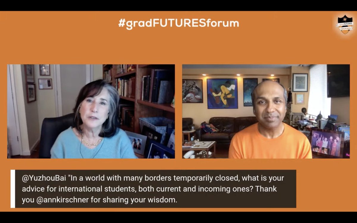 sree's tweet photo. On 50th day of Covid lockdown, I had the honor of doing a fireside chat w/@annkirschner for @Princeton's #gradFUTURESforum. Many of her thoughts & ideas from 2020 are just as relevant now, as she assumes new role as Interim President @Hunter_College. https://t.co/L95vOv4IFM 4/ https://t.co/MHsgOWe5eK