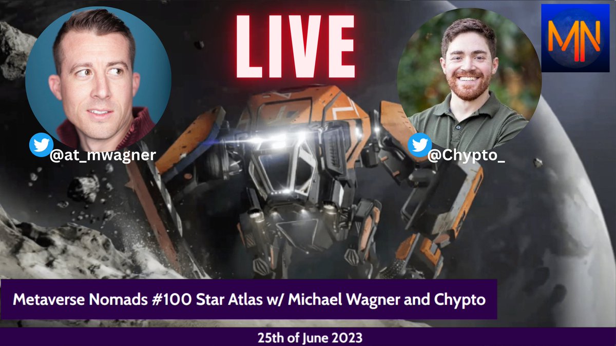 📯 Join us @MetaverseNomads today for Ep.💯! the with our special guests 🚀@staratlas CEO @at_mwagner & 👽 Star Atlas Director of game system design @Chypto_ 📜Stop by to celebrate and ask your questions in the chat! 😉 youtu.be/i7Gt8V6p5pU @WeAreStarAtlas #SAneveralone