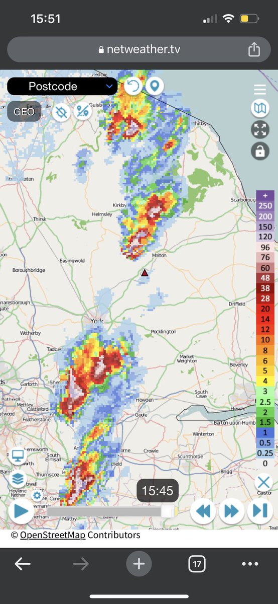 Radar has come to life! Storm just to my north heading for Kirkbymoorside area and now a big storm just south of York.