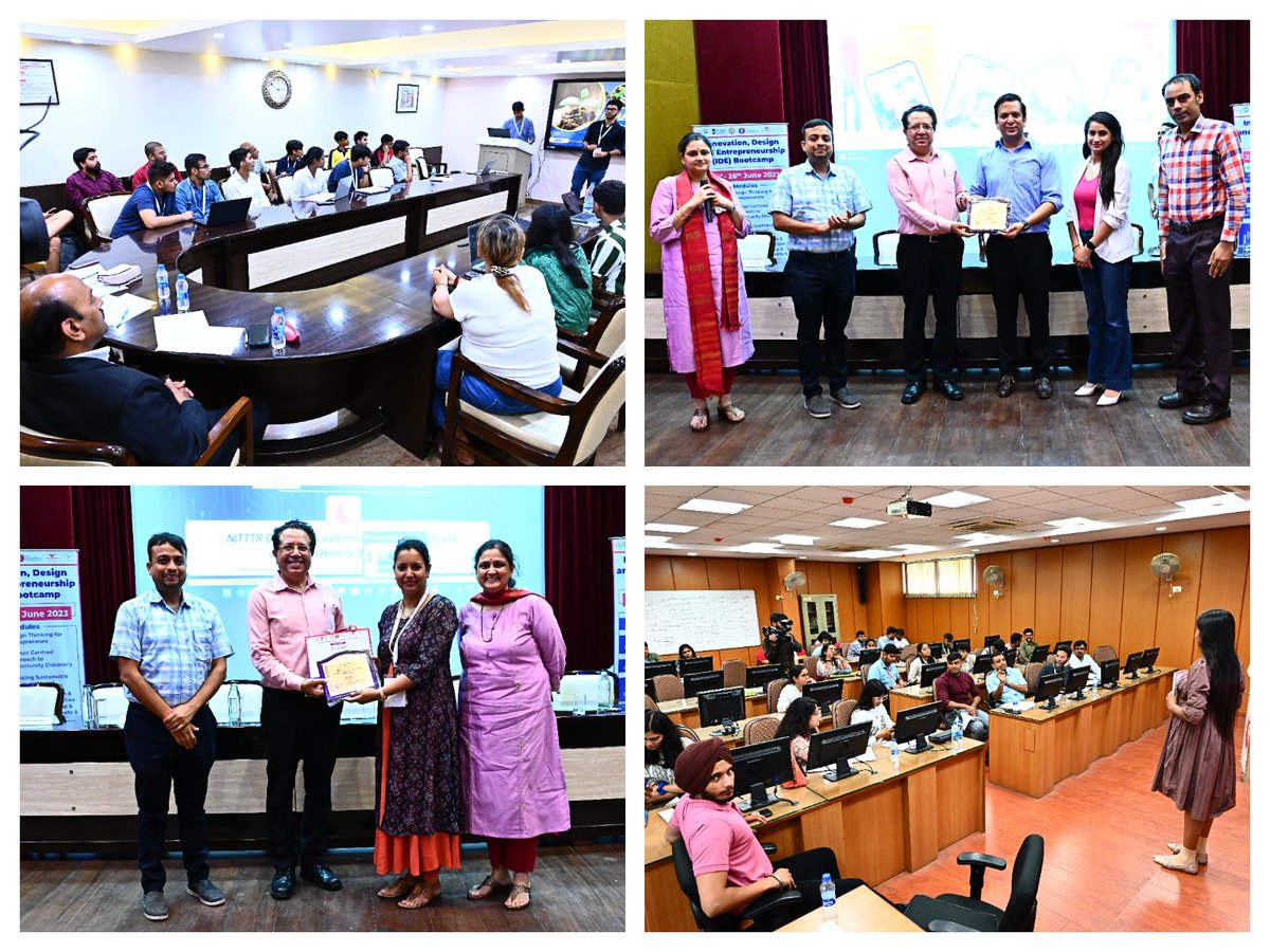 NITTTR_CHD's tweet photo. Fueling Innovation on Day 4 of #aictebootcamp23 by empowering Student Start-ups Globally through Grants, Funding, and Impactful Pitch Presentations by participants #idebootcamp23 @PMOIndia @EduMinOfIndia @mhrd_innovation @narendramodi @dpradhanbjp @abhayjere https://t.co/GIjpLfw0As
