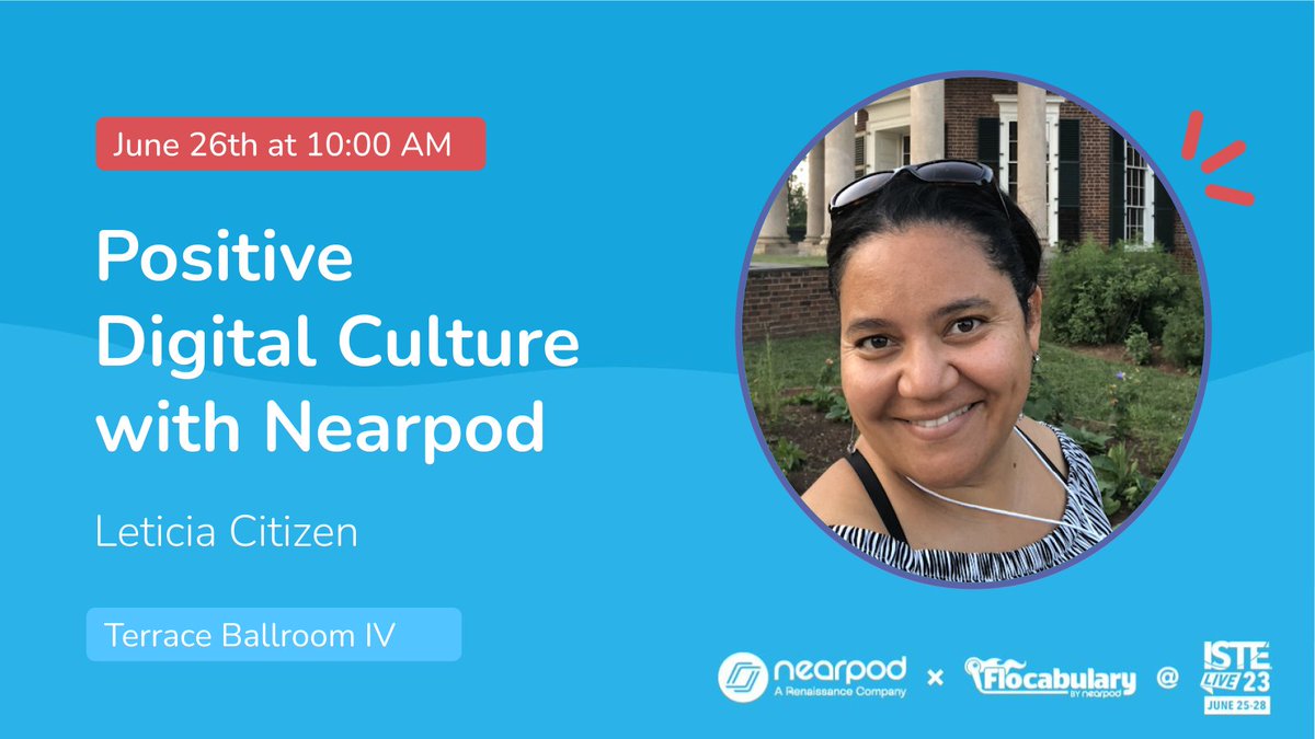 How can you create a positive digital culture with your students? 💙 

Join @CitiCoach to experience teaching digital citizenship with Nearpod & leave with #digcit tools to use in your classroom. 💻

📅Monday, June 26th at 10:00am
📍Terrace Ballroom IV

👉 bit.ly/3JvYzWH