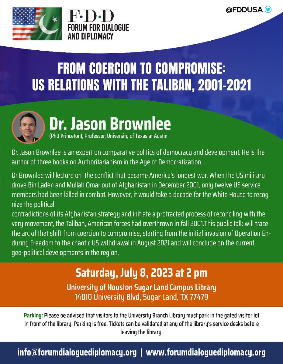 Forum for Dialogue and Diplomacy lecture by Dr Jason Brownlee on the geopolitics of West, Central and South Asis on July 8, 2023 at the University of Houston.