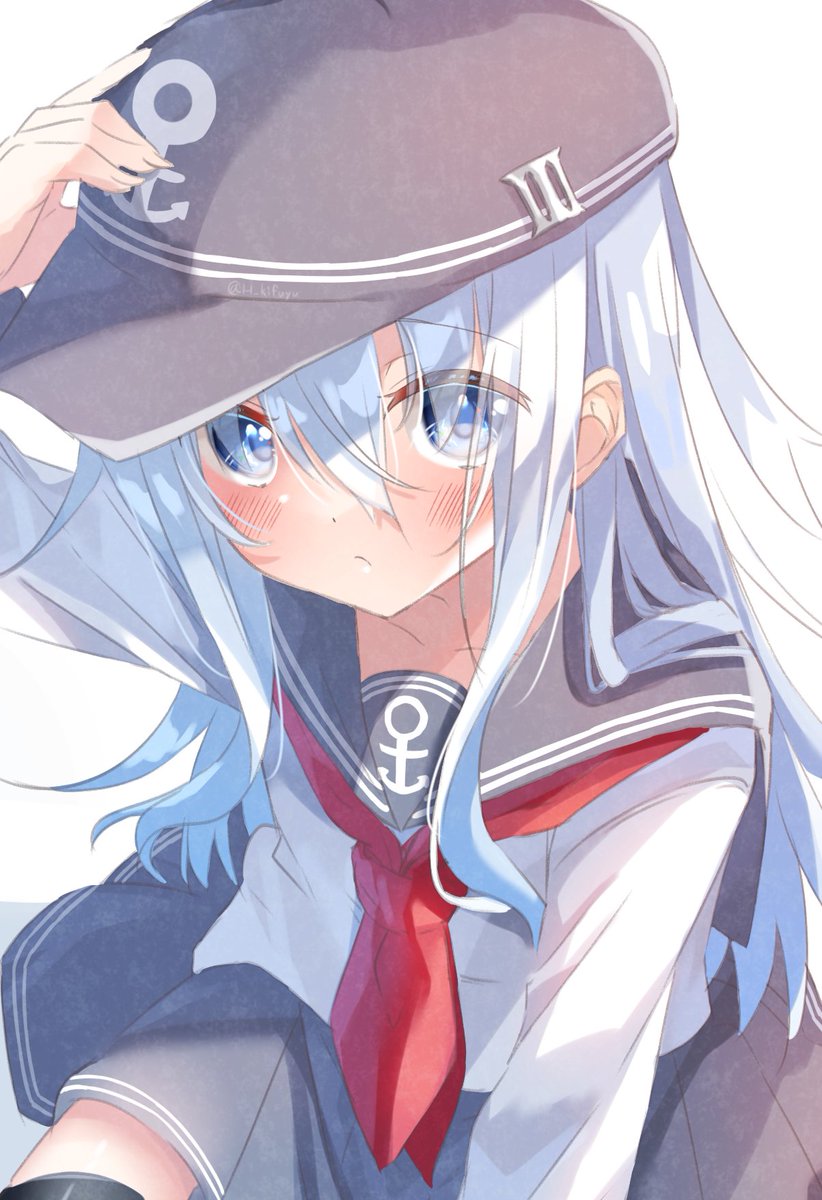 hibiki (kancolle) 1girl solo long hair hat school uniform blue eyes serafuku  illustration images