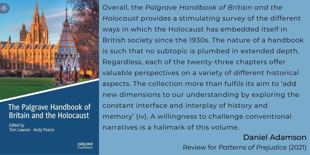 BOOK REVIEW: @DanielEAdamson has reviewed the @Palgrave Handbook of Britain and the Holocaust, edited by @tgplawson and @AR_Pearce. The collection includes chapters by some of POP's authors and editors! Read the review online here: tandfonline.com/eprint/4PDFZHC…