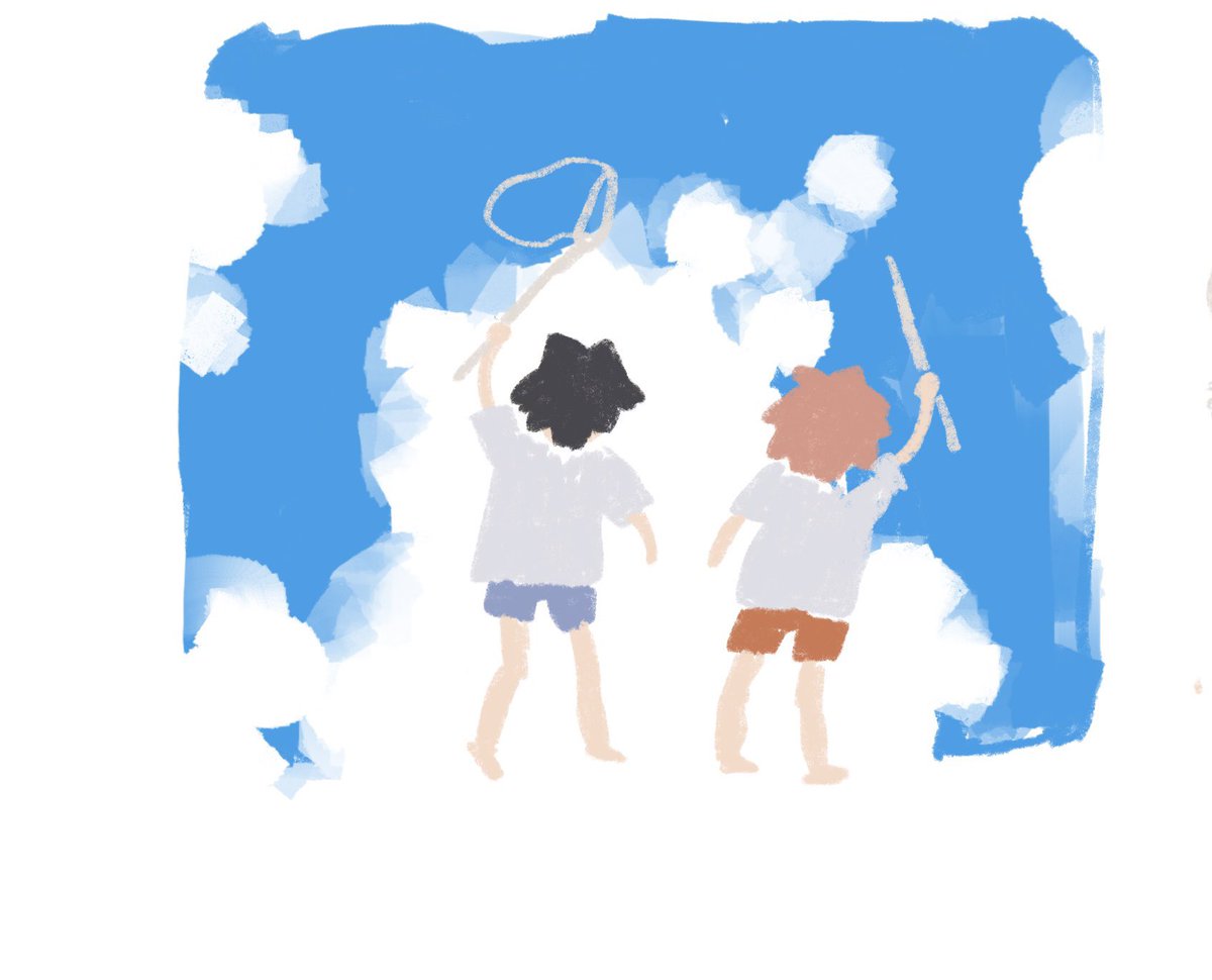 2boys shorts black hair hand net multiple boys shirt cloud  illustration images