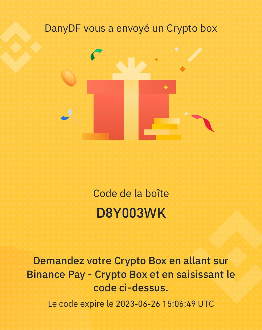 🎁 Code Crypto box #BNB 🎁

👉🏻 Follow me for more crypto box 🤑

✅ Retweets and likes are appreciated🙏🏻

🫶🏻 Donation Binance PAY ID: 197169146 😇

#cryptobox #crytpoboxcode #binancecryptobox   #binance  #freecrypto #cryptocurrencytrading #CryptoGiveaway #CryptoCommunity #BTC