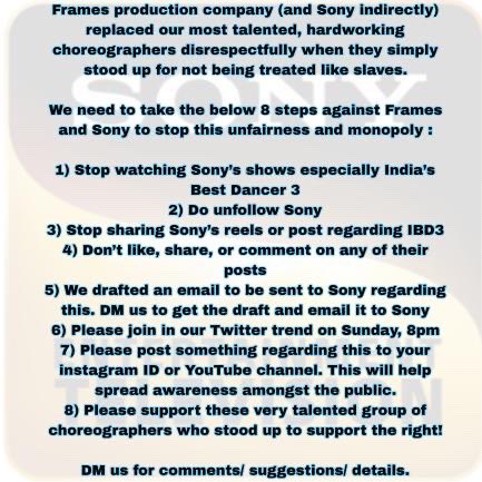 DivyaDash384305's tweet photo. #BOYCOTTIBD3

JUSTICE FOR THE CHOREOGRAPHERS

We want them back . We want apology from you publicly. Can’t hide your truth for more days 
 
#BOYCOTTIBD3

@SonyTV
@Frames_Prod
@tranjeet
@indiatvnews https://t.co/mHH3iqGFuM