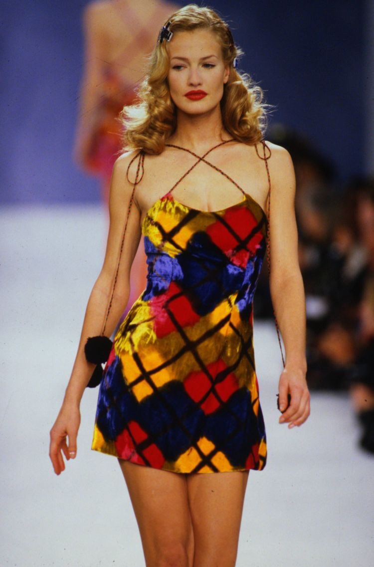 JT wearing the vintage todd oldham fall 1994 velvet argyle dress,  originally worn by karen mulder