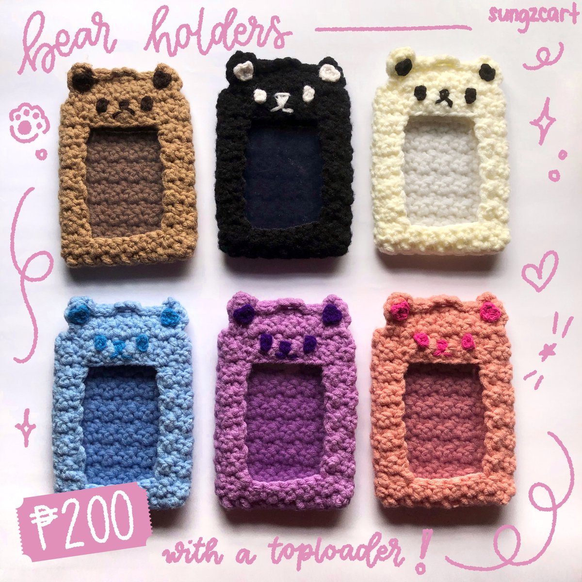wts lfb ph  

꒰ crochet photocard holders 🧸 ꒱  
⟢ ₱200 each with a toploader and packing fee! 
𓂋 1 each color available
⟢ please read pinned for more deets

reply 'mine + color' to claim!  

t. cute bear pc card holder