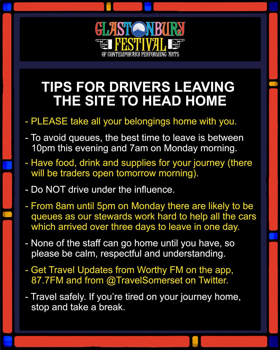 Some tips for drivers who will be leaving the site to head home…