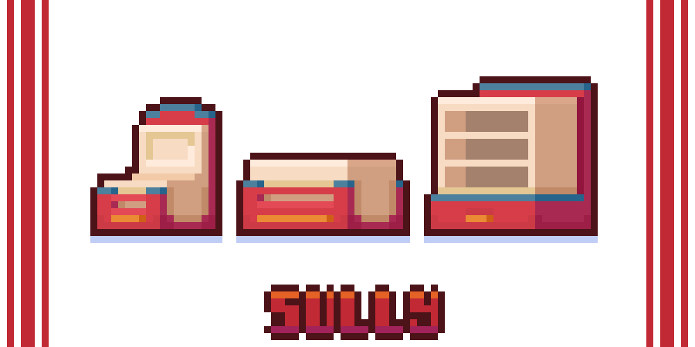 Not my follower... Yet ;-;

But I'm a fan, so here's @artofsully Furnitures! Sully is now a Fluffy Silicon-kiddie chair!🚗

All based on the Color Palette of Sully's Profile Picture🥰

#pixelart