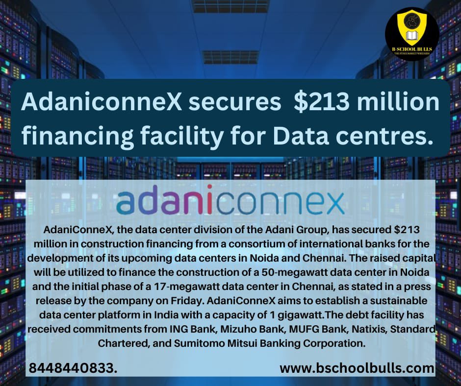 bschoolbulls's tweet photo. "AdaniConneX Secures $213 Million Funding to Power India's Data Center Expansion"
#AdaniConneX #DataCenterExpansion #FinancingFacility #InfrastructureDevelopment #SustainableTechnology #DigitalInfrastructure #IndiaTech #DataCenterIndustry #TechInvestment https://t.co/H5soMF0mEQ
