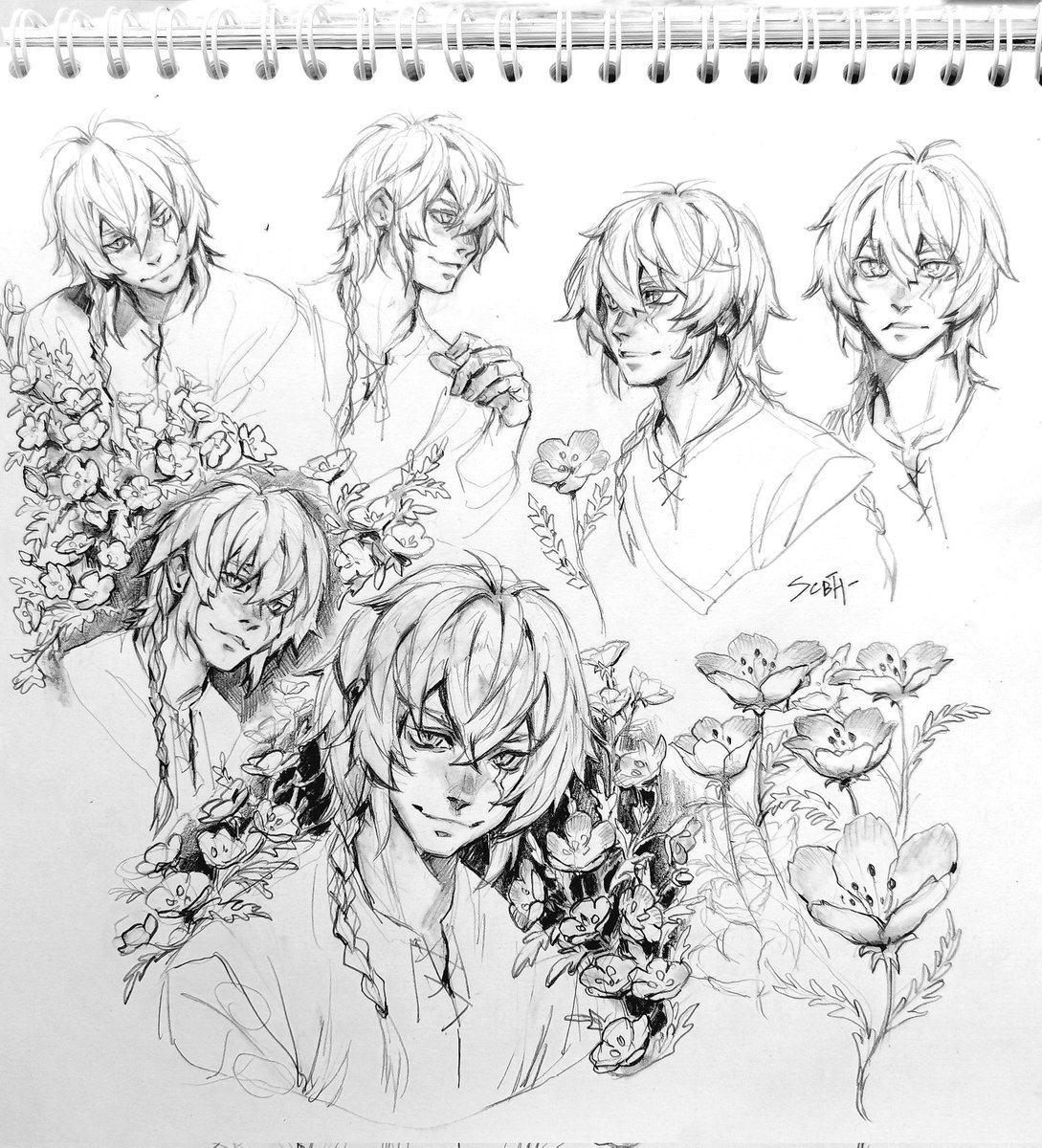 Uko 💙 @AlcheTale
Here. I was able to draw more sketches. I tried to draw Uko again. Namely, his face and hair on refs... Oh... And this is a very difficult job. But what really... I tried.😅
My goal was to understand how it is more convenient for me to draw his hair.>>