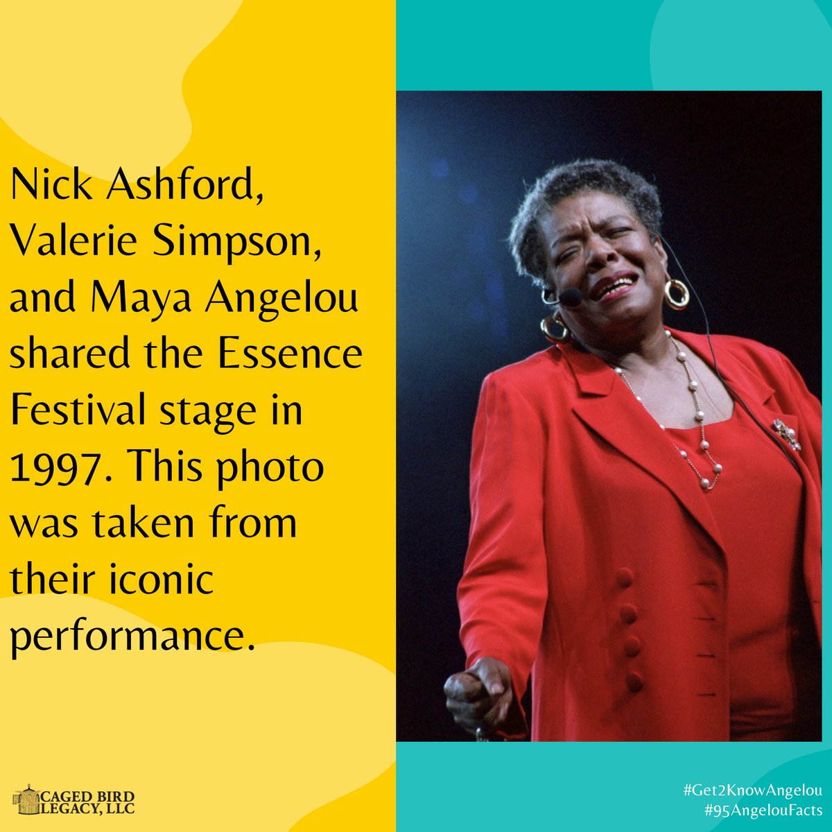 As we celebrate @essencefest this June & July, we remember when Maya Angelou made a special appearance there with her close friends Ashford & Simpson @ivaleriesimpson.  -The estate of Dr. Maya Angelou #BlackMusicMonth #ESSENCEFest #Get2KnowAngelou #95AngelouFacts #DrAngelou95