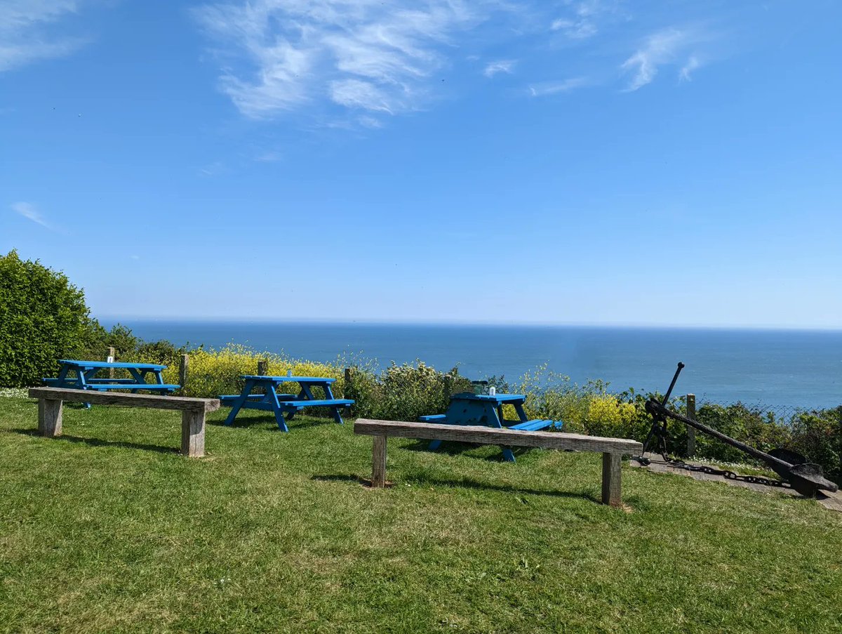 Glorious sunshine at Cliff Top Cafe in Capel-le-Ferne. France is beyond the azure blue! #clifftopcafe #capelleferne #kent #southeastcoast #seaview #visitengland