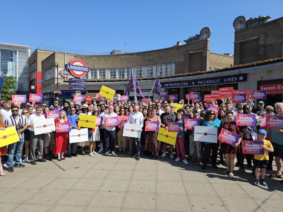 All of the pictures of Greg Hands with a handful of Tories out on the campaign trail This was the turnout for Danny Beales Labour in Uxbridge today #ToriesOut353 #SunakOut253 #GeneralElectionNow #Sunackered