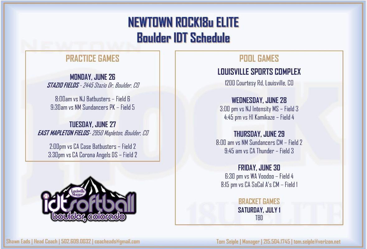 Here is an updated schedule for this weeks Boulder IDT! @ROCK18uElite