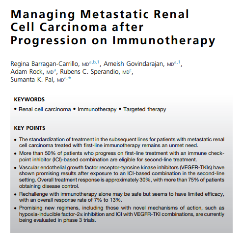 Just ahead of her formal start with us at @cityofhope, wanted to congratulate @ReginaBarCar for a terrific job on this manuscript re: 2L tx for #kidneycancer (also hats off to collaborators @RCSperandio #DrAdamRock). This heavily-referenced, thoughtful review is a part of a