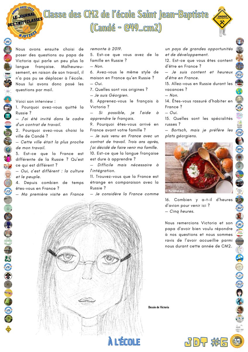 #UnArticleDuJdT
Pour cette 12e découverte, nous vous proposons l'article des élèves de CM2 de <a href="/49_cm2/">CLASSE CM2 49</a> (#Candé) dans le Journal des TwittClasses. #JdT2023🗞️
Il parle de l'accueil de Victoria, une élève qui arrive de  Russie et se trouve en pages 16 et 17 du JdT.
Bonne lecture !