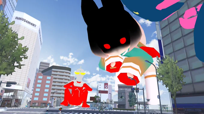 VRC巨大特撮集会みてきました!巨大なロボ!巨大なお姉さん!巨大なこんちゃん!! #VRC巨大特撮集会 #VRChat