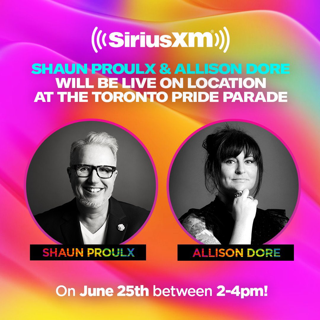 CanadaTalks167's tweet image. TODAY! 

A special episode of the @ShaunProulxShow with @TheBreakdown167’s @allisondore! 2-4pmET LIVE from #TorontoPride 

Listen: siriusxm.ca/CanadaTalks
