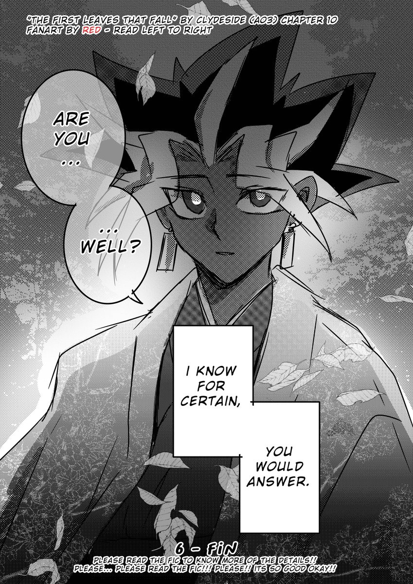 The First Leaves That Fall by Clydeside on AO3
Part [2/2]
⚠Puzzleshipping
This is fanart for a fanfic I really love! it's an AU where Atem was a God in the forest. IT'S SO GOOD
pls read it too:
archiveofourown.org/works/38247871…