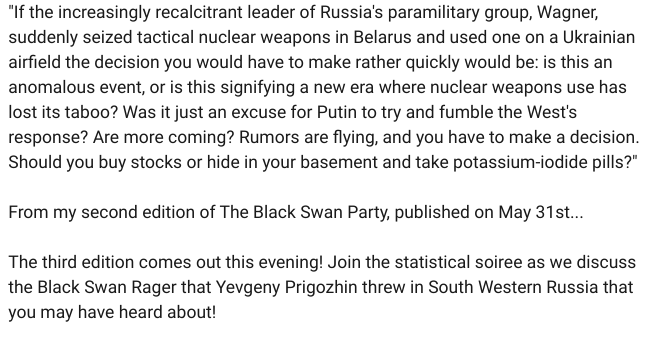 Check out what I said in my second edition of the Black Swan Party on May 31st! New edition tonight!

linkedin.com/pulse/sangfroi…

#volatility #markets #psychology #blackswan #blackswanrisk #quantitativefinance #prigozhin #russianukrainianwar #WagnerRebellion #wagnergroup #putin