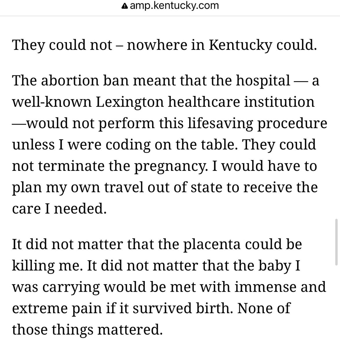 Daniel Cameron's Kentucky:

'I was so grateful I was pregnant with a child that I desperately wanted...I would not need access to abortion'

'My doctor's confirmed the baby had a fatal abnornality'

'It did not matter the placenta could be killing me'

amp.kentucky.com/opinion/op-ed/…