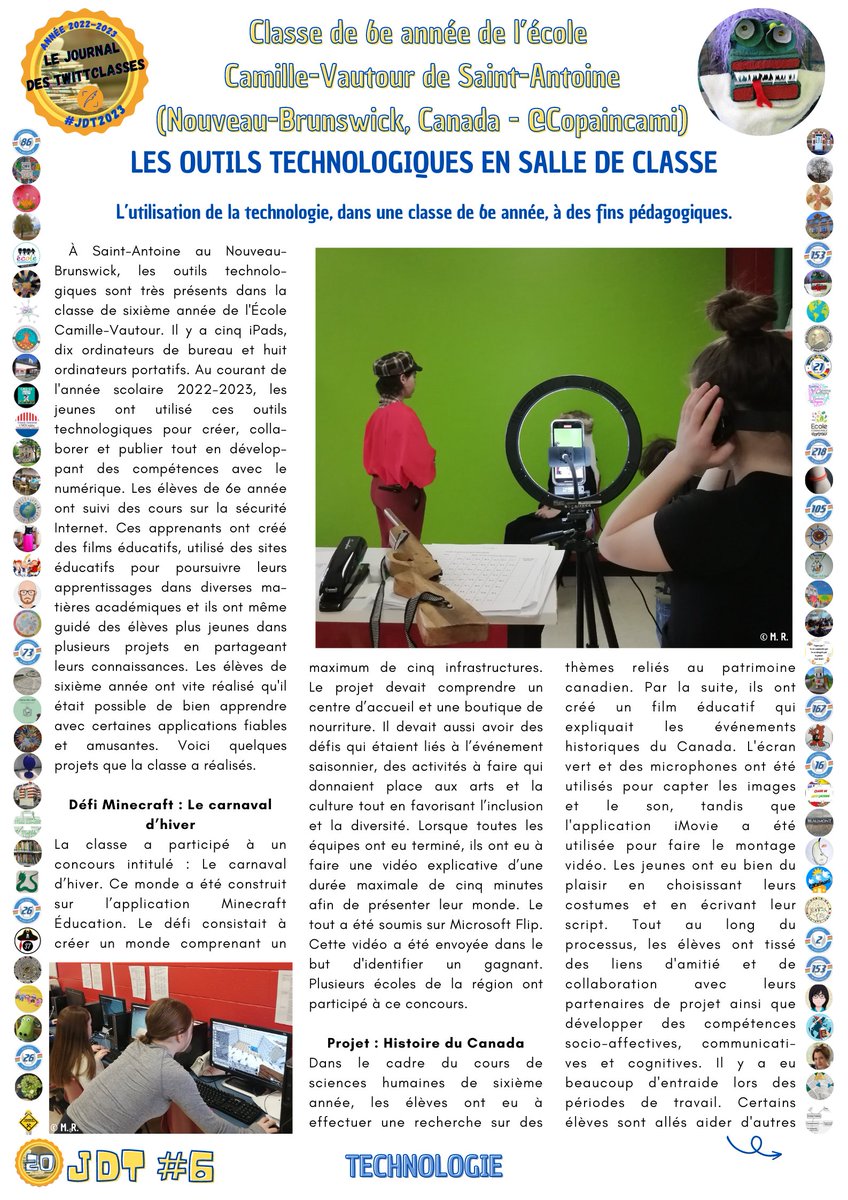 JdTwittclasses's tweet photo. #UnArticleDuJdT
Pour cette 14e, nous vous proposons l'article des 6es de @Copaincami (#NouveauBrunswick #Canada) dans le Journal des TwittClasses. #JdT2023🗞️
Il parle des outils technologiques utilisés par les élèves et se trouve en pages 20 et 21 du JdT.
Bonne lecture ! https://t.co/AwVsukUKct
