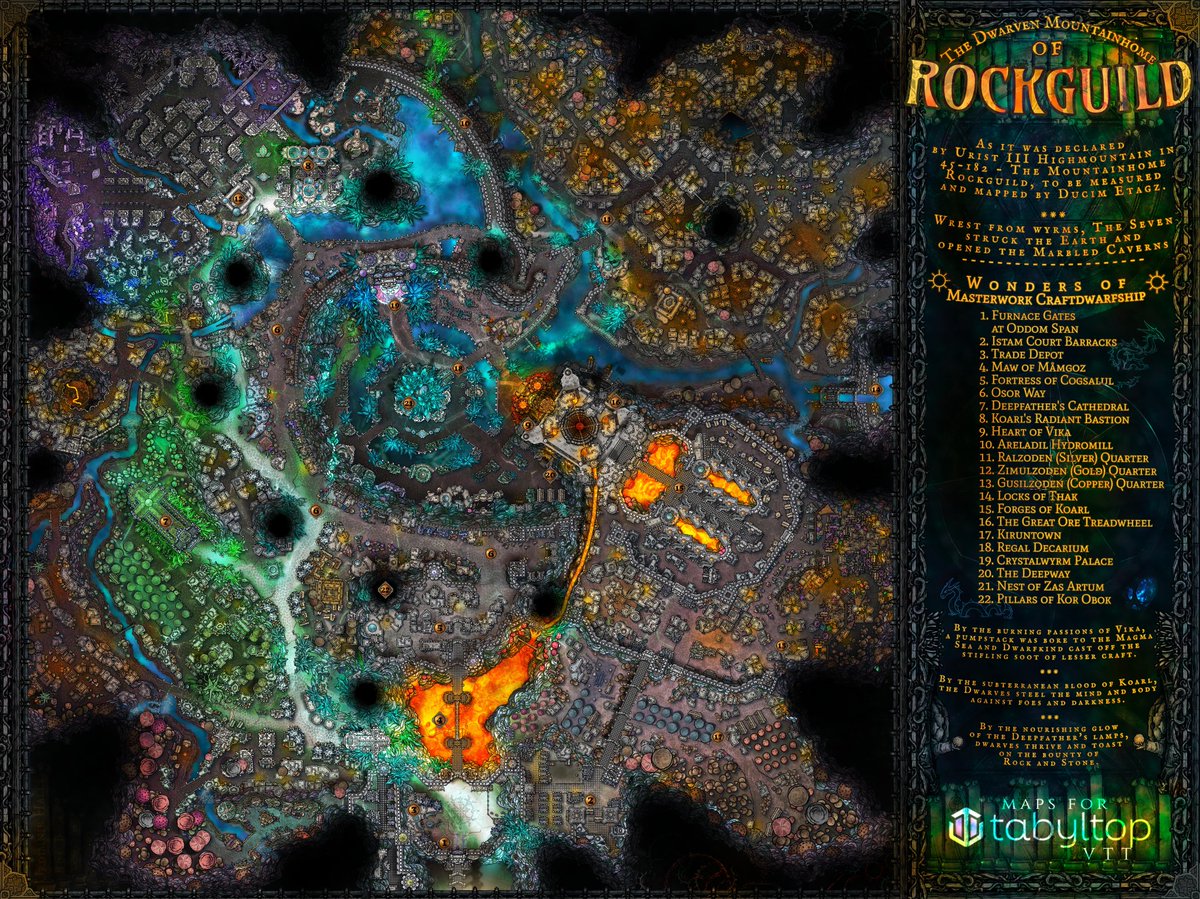 tabyltop's tweet image. The Mountainhome of Rockguild, pinnacle of dwarven masterwork!

A rework of the very first map made in my homebrew world!

Keep an eye out for #tabyltop feature videos!

#cartography #maps #dnd #ttrpg