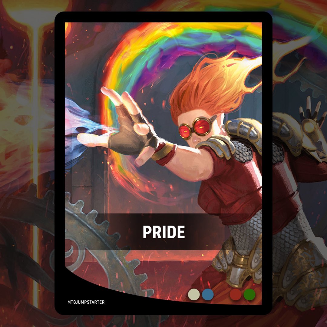 mtgjumpstarter's tweet photo. New custom Jumpstart pack for #Pride! I co-designed this one with my teenage nonbinary kid—they made the conceptual/thematic decisions and I made the mechanical ones. Couldn’t fit all the characters in we wanted to but happy with the result! #MagicTheGathering https://t.co/NPyyD0nUvN