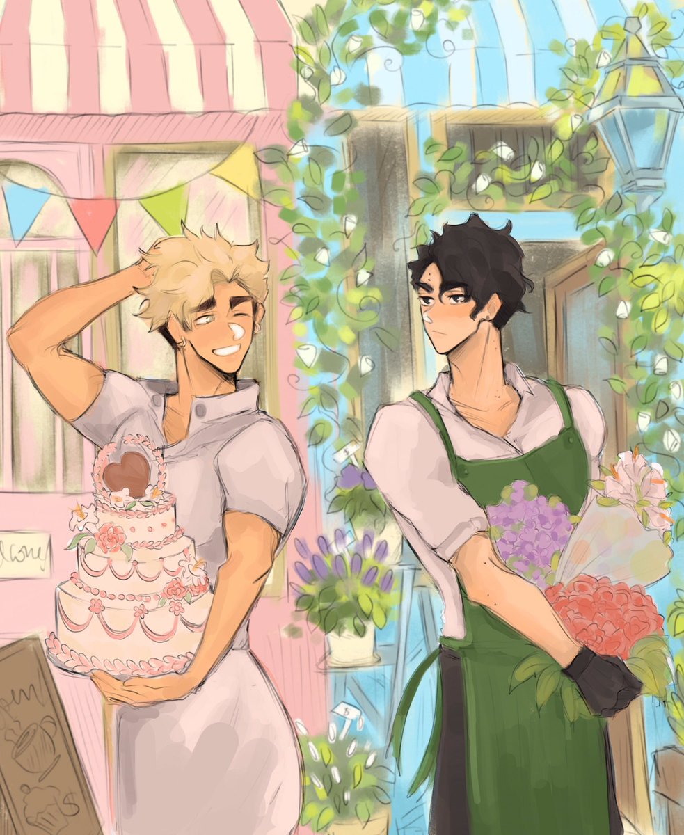 I’m so glad to finally share our part of the @sakuatsubigbang !! Art I did for “Right Next Door” 💐🎂 with a Florist Omi and Baker Tsumu ✨#sakuatsu 

🌷writer: @daisugababyy 
🧁 beta: @bisexualmess3_ 

I will share the tweet with the link below!