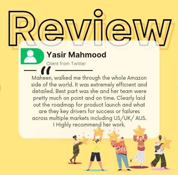 maheenEcommerce's tweet photo. Reviews are the backbone of any business.
Satisfied customers = Great opportunities
Dm me "PAID" if you want to book a consultation session regarding e-commerce (Amazon), personal branding and client hunting.
#amazonconsultant #amazon #personalbranding https://t.co/ORrBJdVNI3