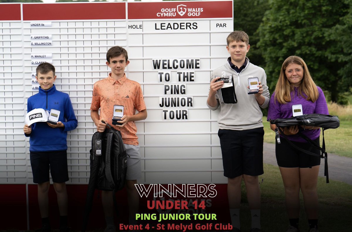 The results are in for the fourth PING Junior Tour Event at St Melyd ⛳️🏆

Under 14s

1️⃣ Geraint Barnes
2️⃣ Sam Matthews
3️⃣ Trystan Poole

🏌️‍♀️ Leading Girl - Eve Clunis-Wheway 
🏌️‍♂️ Leading Boy - Geraint Barnes