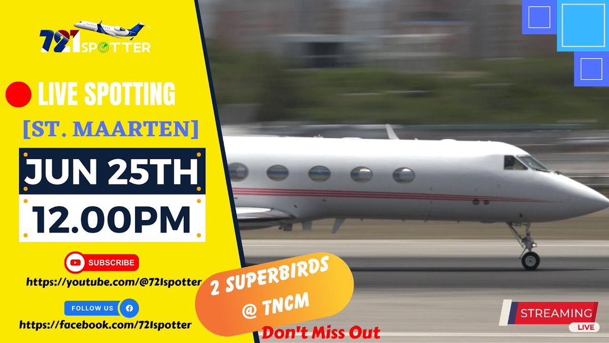 .
🔴 721Spotter is going 🟢 LIVE 🟢 Plane Spotting from St Maarten Airport via @YouTube

LIVE SxM Airport Spotting ✈️ TNCM 

buff.ly/435V7Ju 

#aviation  #avgeek  #planespotting  #721Spotter #SxMAirport #MahoBeach #airport #live