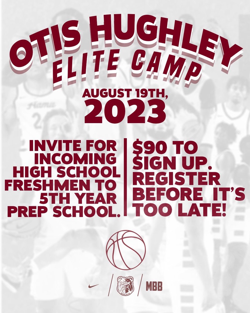 Get Ready To Sign Up For Otis Hughley Elite Basketball Camp This Summer! Register Before It's Too Late! GO BULLDOGS!  🐶 

Link - register.ryzer.com/camp.cfm?ID=24…