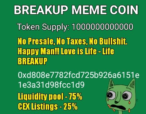 breakupcoin's tweet photo. #Breakupcoin
Total supply - 1 trillion
No buy sell tax https://t.co/PfnS1pDsaM