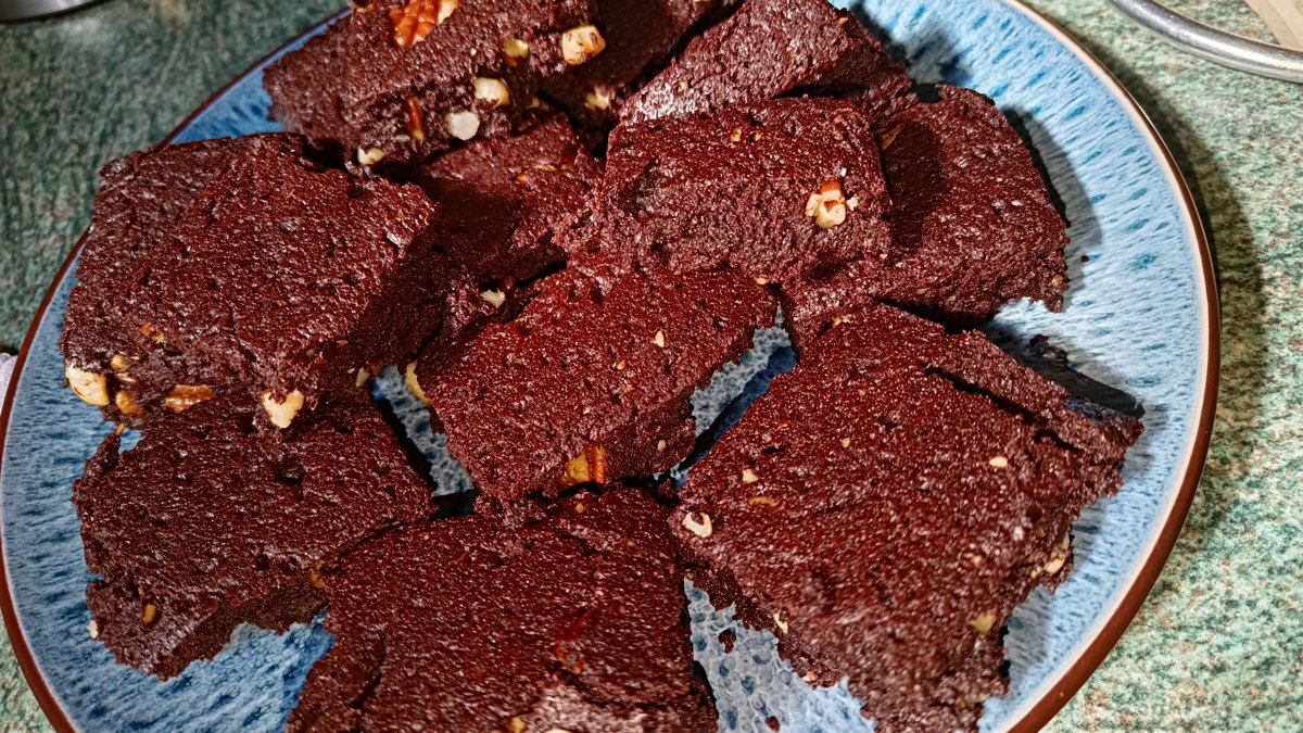 First lot - Chewy macadamia and pecan nut deep & dark bitter chocolate brownies