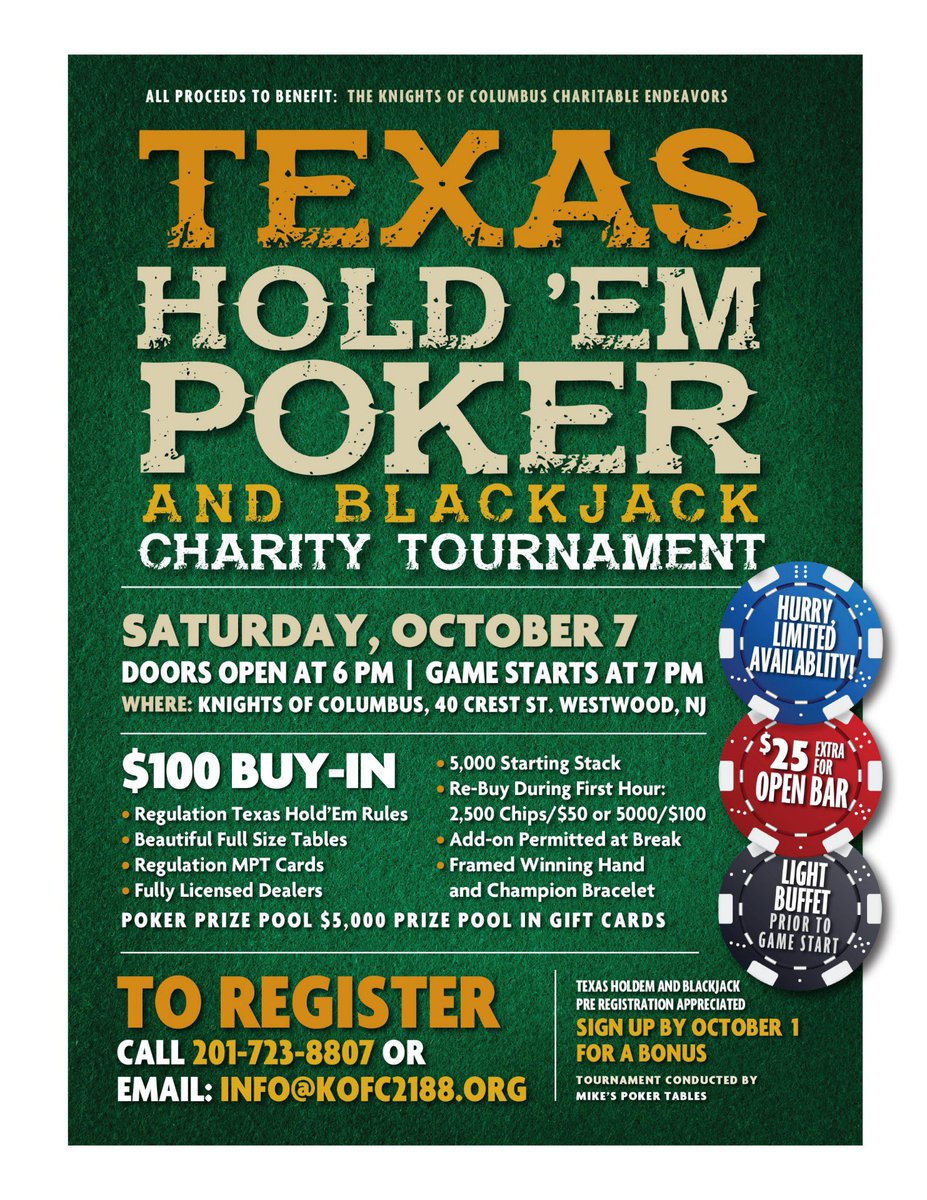 On October 7, we’re going #ALLIN for charity. #TexasHoldEm #Blackjack #pokertournament #winnerwinnerchickendinner #knightsofcolumbus
