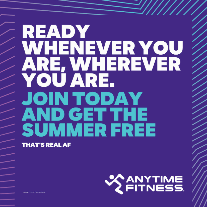 Join today and get the summer FREE!!

Don't pay any membership dues until September 2023.
Don't miss out on this awesome deal!

#anytimefitness #afokotoks #fitfam #summerfree #promotion #jointoday #okotoksgym #okotoksliving #fitnessyyc