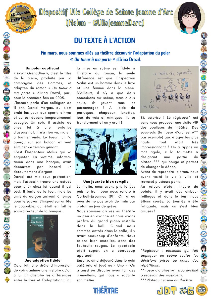 #UnArticleDuJdT
Pour cette 18e découverte, nous vous proposons l'article des élèves d'<a href="/UlisJeanneDarc/">Ulis Collège Jeanne D'Arc (77)</a> (#Melun) dans le Journal des TwittClasses. #JdT2023🗞️
Il parle de leur sortie au théâtre et se trouve en page 25 du JdT. 
Bonne lecture !