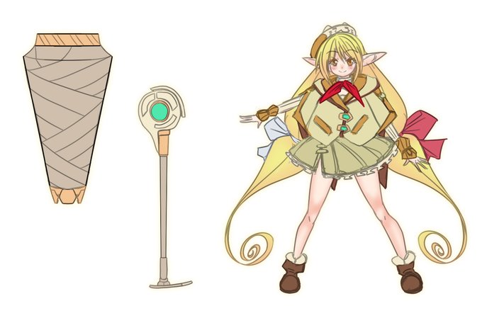 農魔法Lv.24「シールドグラインダー」
アーシィさんがよく使う農魔法の一つ。
杖をドリルに変形させて腕に装着、武器として使用する。
本来は固い岩を削る削岩用のドリルで、命中すれば並みの相手ならひとたまりもない。
ただし長い旅のあいだで一度も命中した事(描写)がない。 